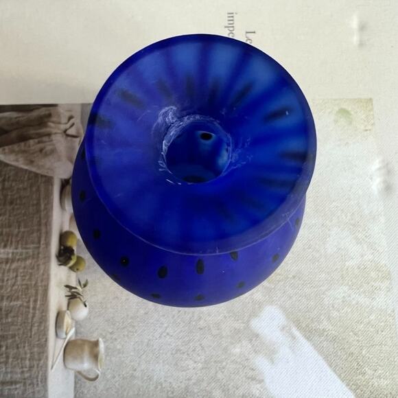 Royal Limited Crystal Glass Vase Blue matte Spotted Small 4.5 x 3.5 in - Picture 4 of 5